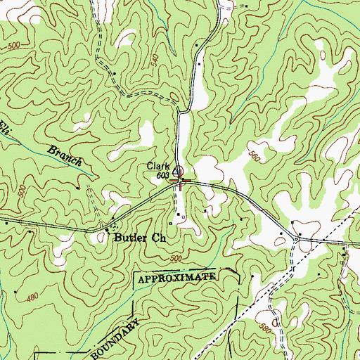 Topographic Map of Pond Branch, TN