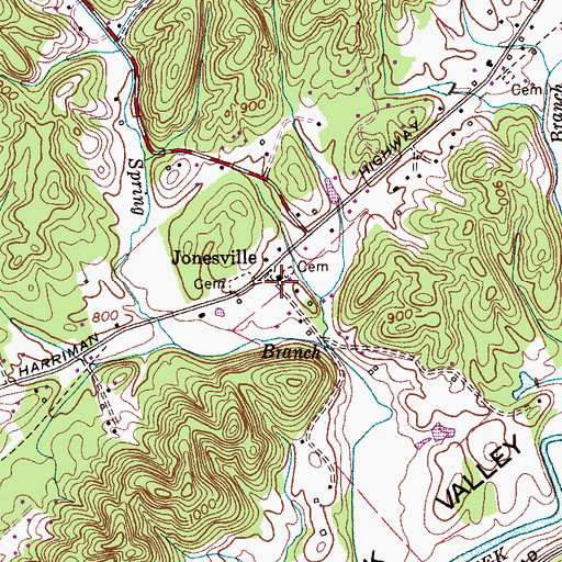 Topographic Map of Jonesville United Methodist Church, TN