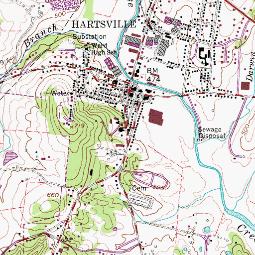 Topographic Map of First Methodist Church of Hartsville, TN