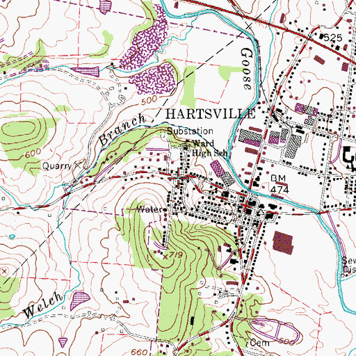 Topographic Map of Hartsville Church of Christ, TN