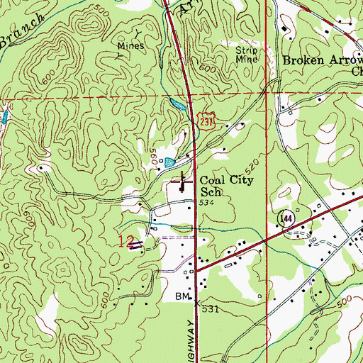 Topographic Map of Coal City School, AL