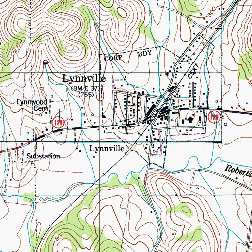 Topographic Map of Lynnville First Baptist Church, TN