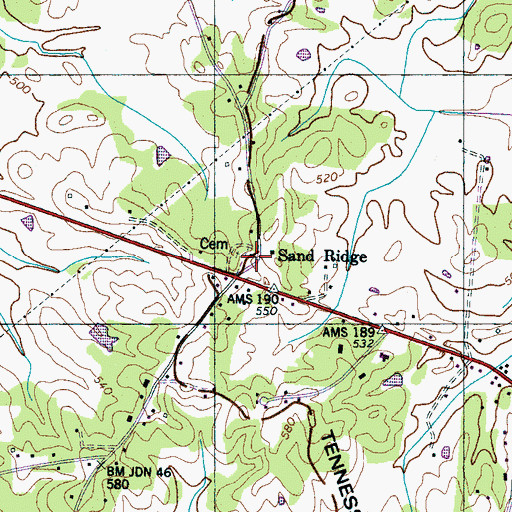 Topographic Map of Sand Ridge Baptist Church, TN