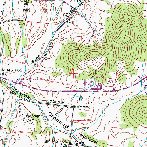 Topographic Map of Allen Cemetery, TN