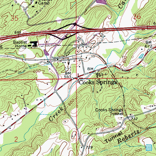 Topographic Map of Cooks Springs, AL