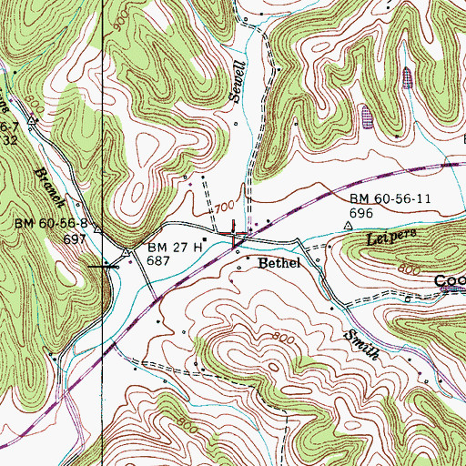Topographic Map of Bethel Methodist Church, TN