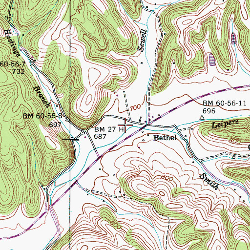 Topographic Map of Bethel School (historical), TN