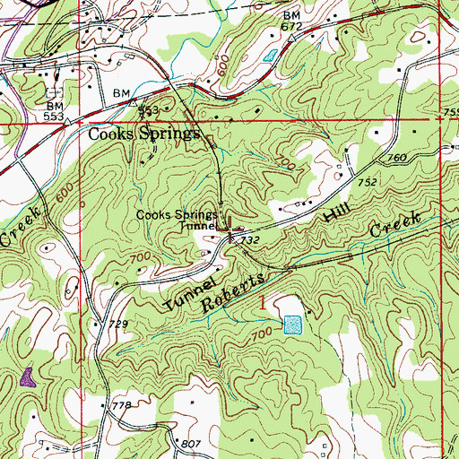 Topographic Map of Cooks Springs Tunnel, AL