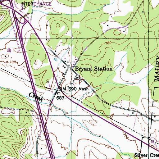 Topographic Map of Bryant Station Cemetery, TN