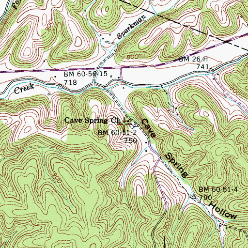 Topographic Map of Cave Springs, TN