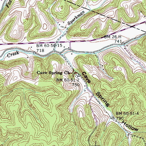 Topographic Map of Cave Springs School (historical), TN