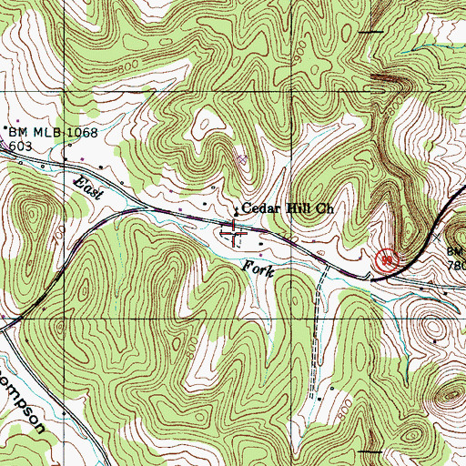 Topographic Map of Cedar Hill Cemetery, TN