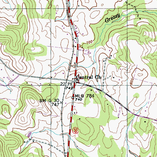 Topographic Map of Central Cemetery, TN