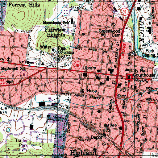 Topographic Map of Columbia Atheneum (historical), TN