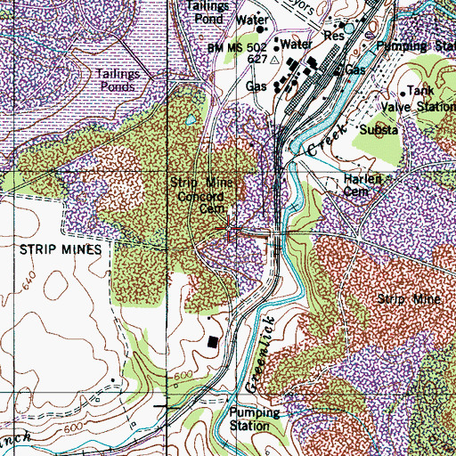 Topographic Map of Concord (historical), TN