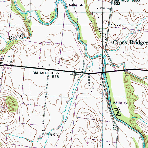 Topographic Map of Cross Bridges Cemetery, TN