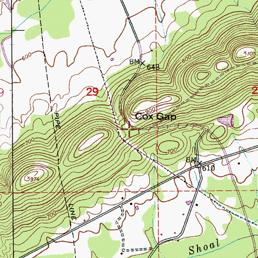 Topographic Map of Cox Gap, AL