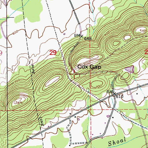 Topographic Map of Cox Gap, AL