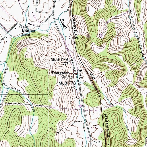 Topographic Map of Evergreen Cumberland Presbyterian Church (historical), TN