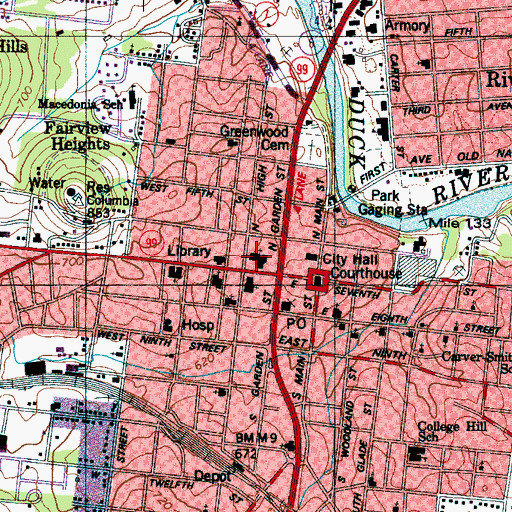 Topographic Map of First Baptist Church of Columbia, TN