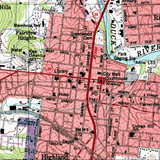Topographic Map of First United Methodist Church, TN