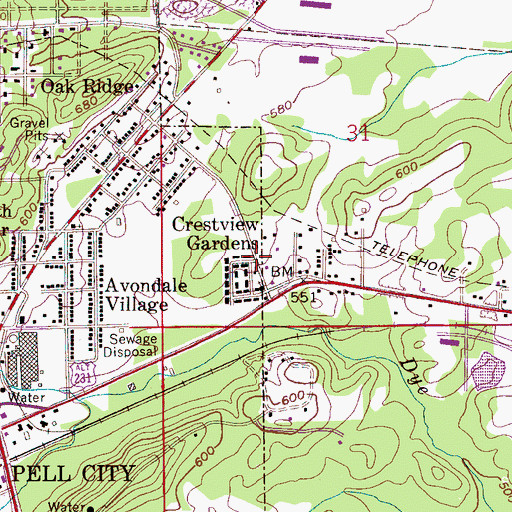Topographic Map of Crestview Gardens, AL