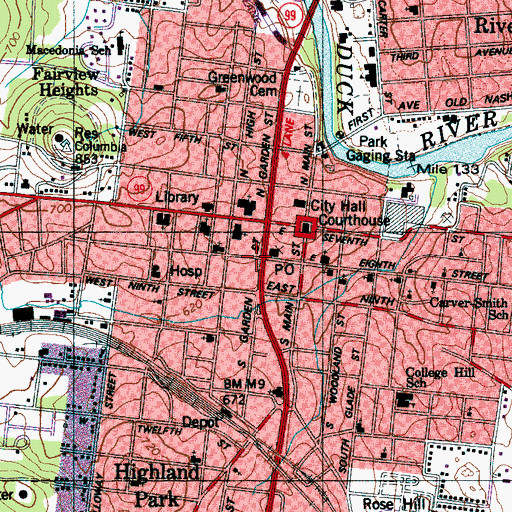 Topographic Map of Garden Street Presbyterian Church (historical), TN