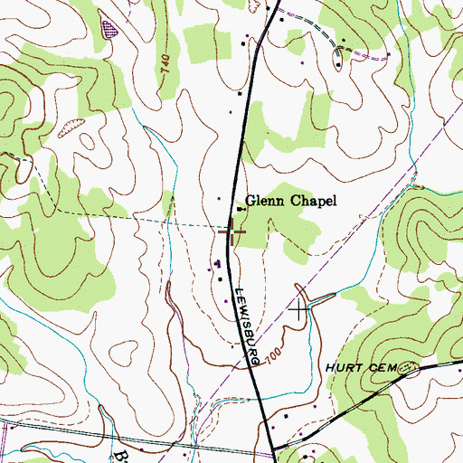 Topographic Map of Glenns Store (historical), TN