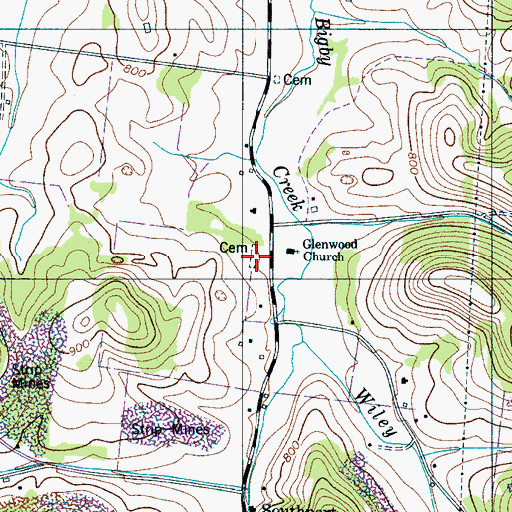 Topographic Map of Glenwood Cemetery, TN