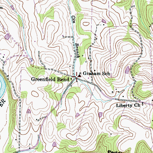 Topographic Map of Greenfield Bend Church of Christ, TN