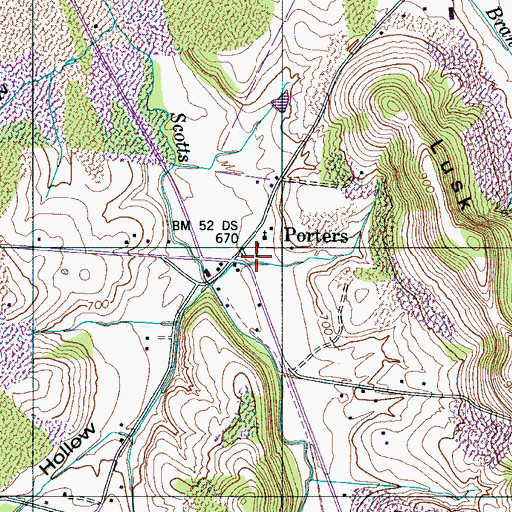 Topographic Map of Halls Chapel Church of Christ, TN