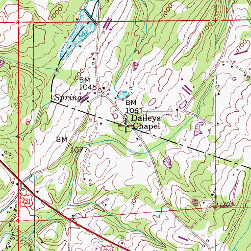 Topographic Map of Daileys Chapel, AL