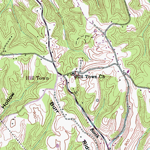 Topographic Map of Hilltown Cemetery, TN