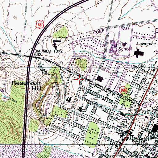 Topographic Map of Howard High School (historical), TN
