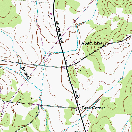 Topographic Map of Hurts Cross Roads, TN