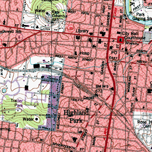 Topographic Map of Kings Daughters Hospital (historical), TN