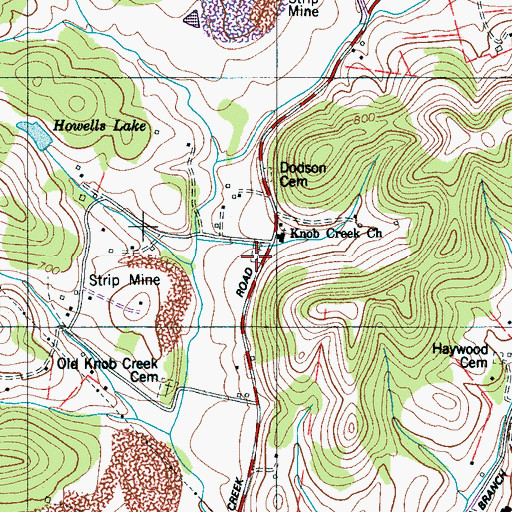 Topographic Map of Knob Creek Cemetery, TN