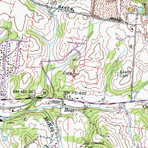 Topographic Map of Leftwich Cemetery, TN
