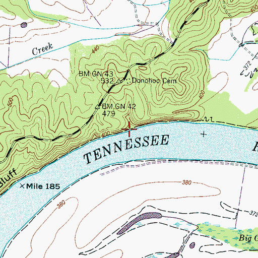 Topographic Map of Bluff Landing, TN