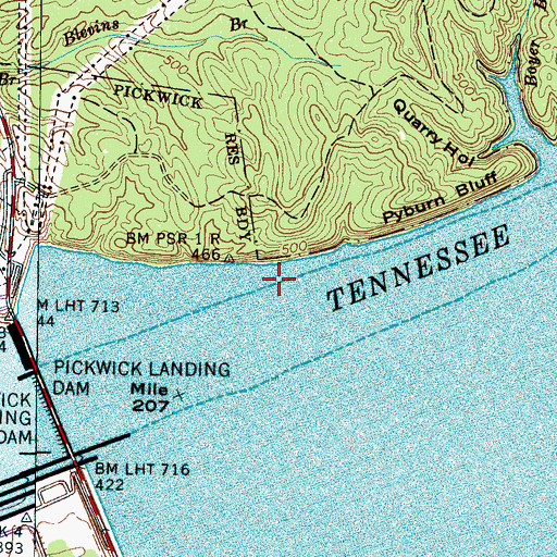 Topographic Map of Pyburns Bluff Landing (historical), TN
