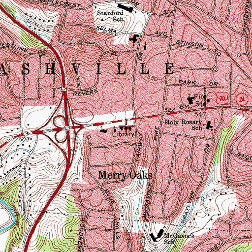 Topographic Map of Donelson Christian Church, TN