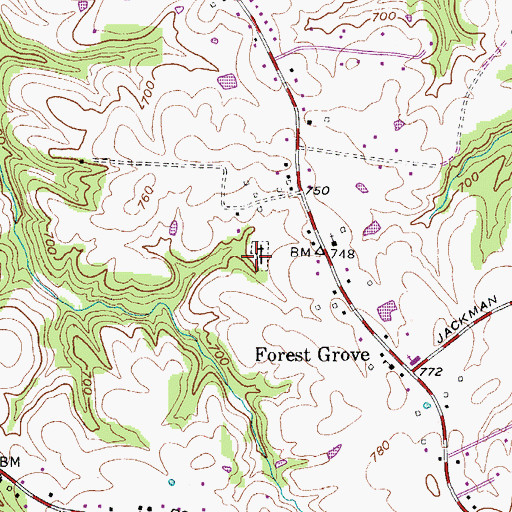 Topographic Map of Forest Grove Cemetery, TN