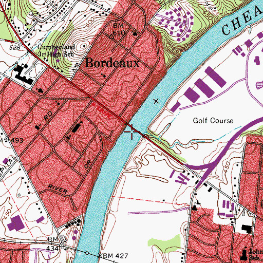 Topographic Map of Hydes Ferry (historical), TN