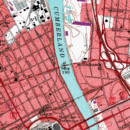 Topographic Map of Jefferson Street Bridge, TN