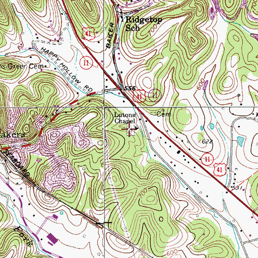 Topographic Map of Lutons Cemetery, TN