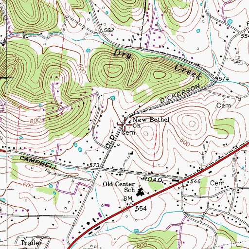 Topographic Map of New Bethel Cemetery, TN