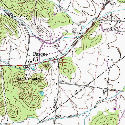 Topographic Map of Pasquo Church of Christ, TN