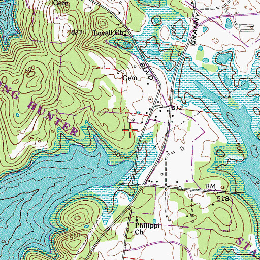 Topographic Map of Pugh Cemetery, TN