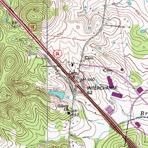 Topographic Map of Roach Cemetery, TN
