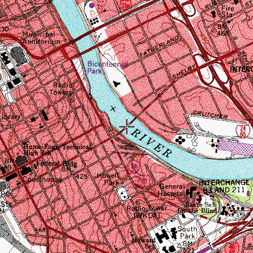 Topographic Map of Sparkman Street Bridge, TN